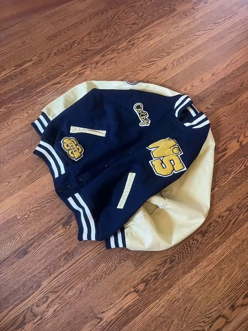 Vintage Custom Colby WS 2008 Navy Wool and Leather Varsity Letterman Jacket